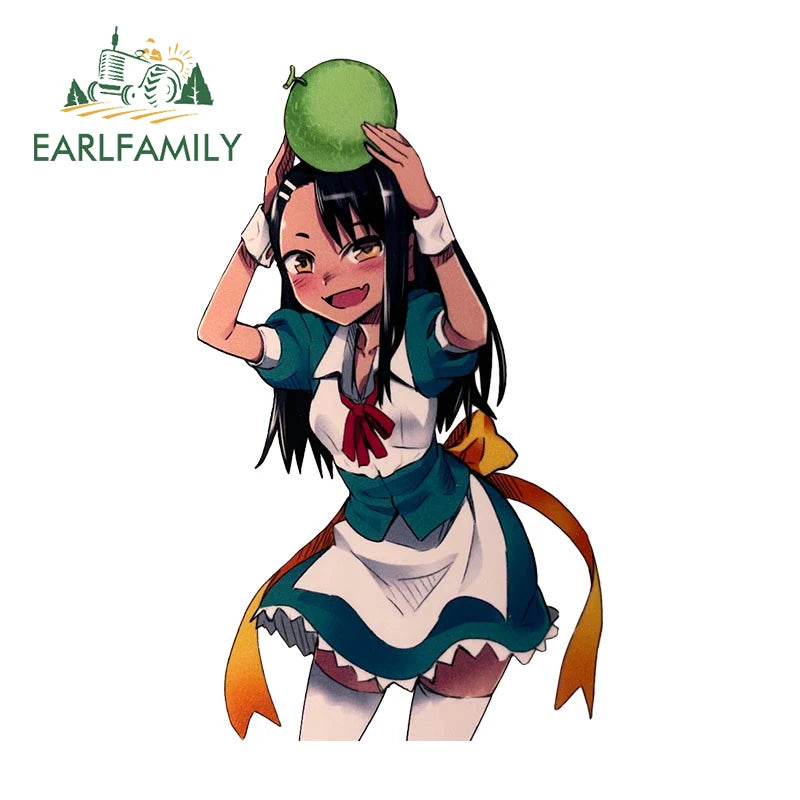 EARLFAMILY Nagatoro Hayase Cosplay Car Sticker Miss Nagatoro Sexy Uniform Decal Rear Windshield Trunk Motorcycle Helmet Stickers