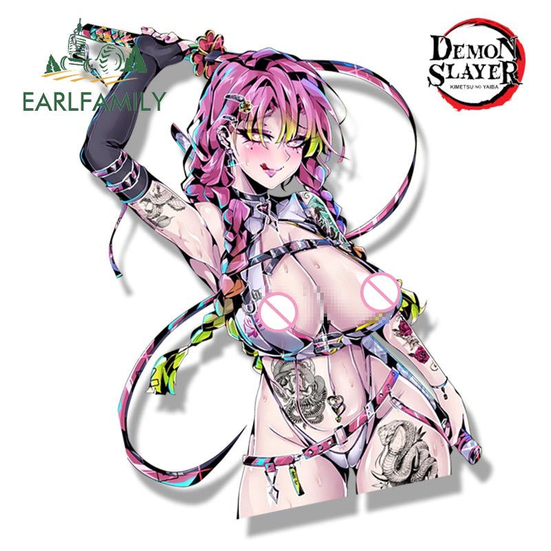 EARLFAMILY Gothic Kanroji Mitsuri Fanart Car Sticker Anime Waifu Peeker Decal JDM Ahegao Girl Graffiti Stickers