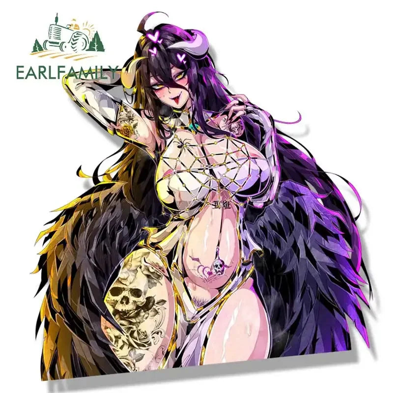 EARLFAMILY Ahegao Albedo Peek Car Sticker Anime Sketch Waifu Fanart Decal JDM Gothic Tattoo Girl Graffiti Stickers Car Wrap