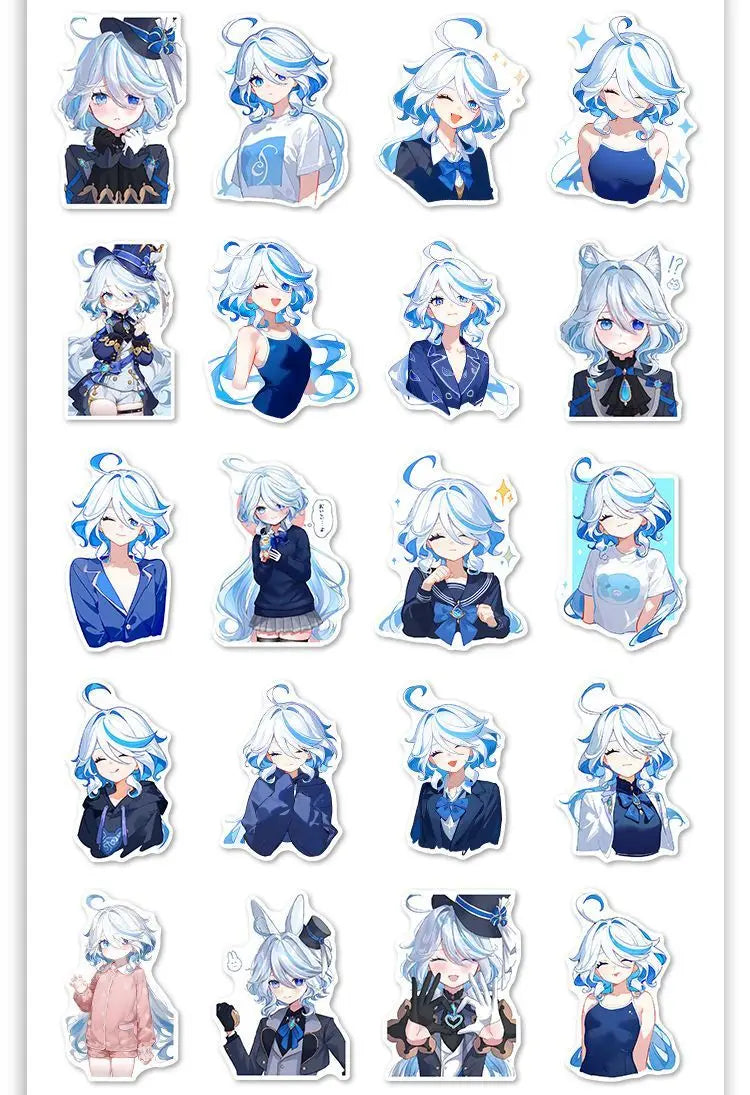 52pcs mihoyo Genshin Impact Furina Waterproof sticker trunk materials desktop Hand account materials decorate Children diy Toy