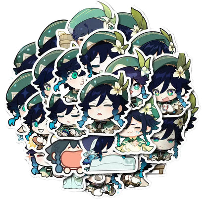 58pcs Genshin Impact Venti q-version Stickers Mobile phone shell notebook diy decoration Children Toys Anime merchandise gifts