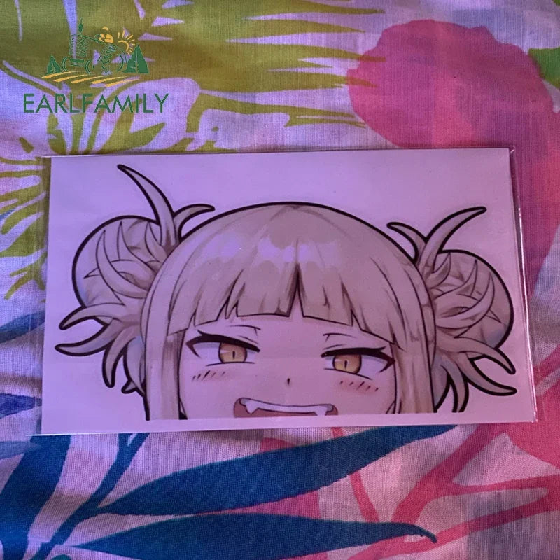 EARLFAMILY Cartoon Car Sticker for Himiko Toga Peeker Peek Anime Vinyl Stickers JDM Window Trunk Bumper Decal