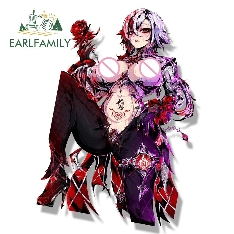 EARLFAMILY Rose Arlecchino Fanart Car Sticker Genshin Impact Tentacle Decal JDM Cartoon Peek Girl Graffiti Sketch Waifu Stickers