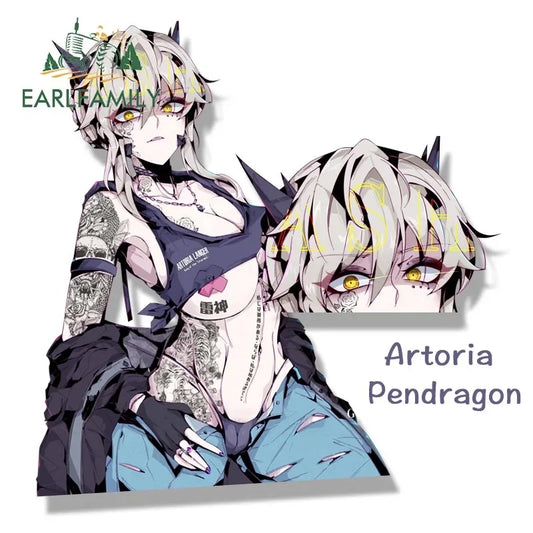 EARLFAMILY Tattooed Girl Artoria Pendragon Fanart Peeker Car Sticker Sketch Decal JDM Cartoon Graffiti Stickers Car Wrap