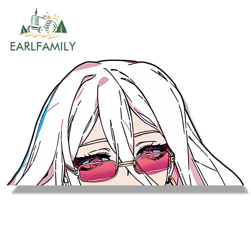 EARLFAMILY Gothic Punk Girl Peek Car Sticker Cartoon Anime Waifu Sketch Fanart Decal JDM Funny Peeker Stickers Car Graphics
