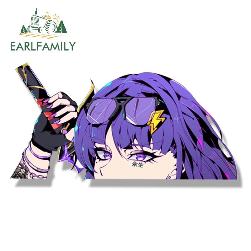 EARLFAMILY Raiden Shogun of The Street Tattoo Car Sticker Anime Genshin Impact Fanart Peek Decal JDM Cartoon Waifu Stickers