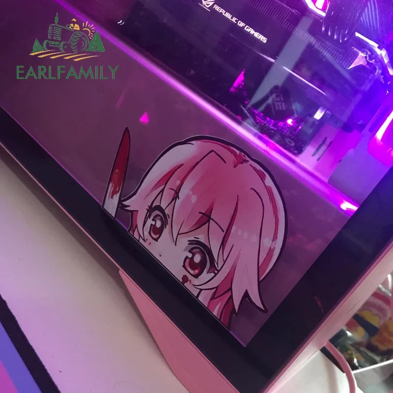 EARLFAMILY Yuno Gasai Peeker Car Sticker Anime Big Head Vinyl Rear Windshield Trunk Decal Car Accessories