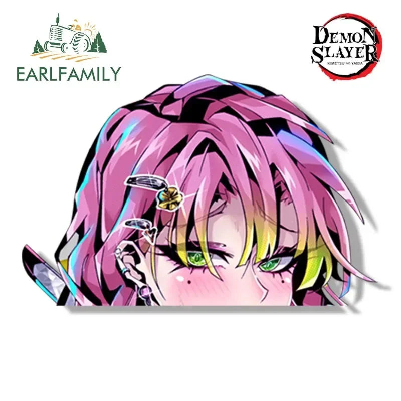 EARLFAMILY Gothic Kanroji Mitsuri Fanart Car Sticker Anime Waifu Peeker Decal JDM Ahegao Girl Graffiti Stickers