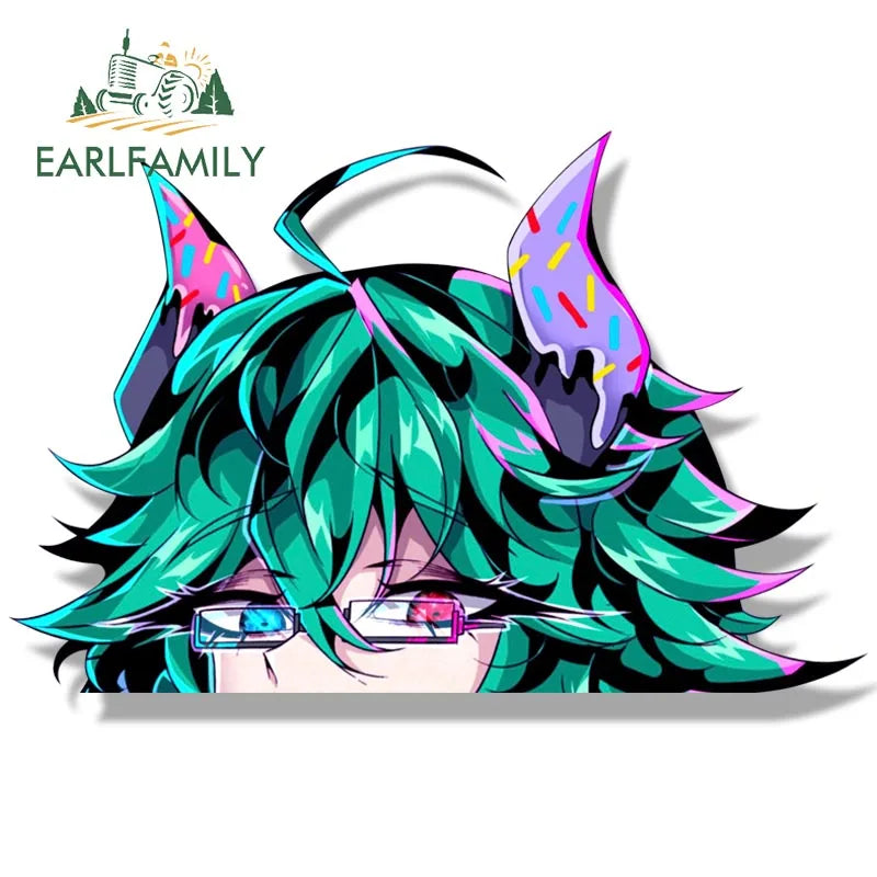 EARLFAMILY Streetwear Tattoos Aruna Car Sticker Anime Sketch Waifu Decal Window Decor JDM Cartoon Peeker Girl Fanart Stickers