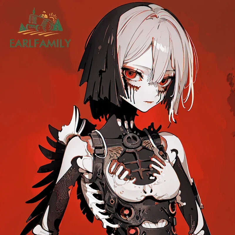 EARLFAMILY Mechanical Skeleton Girl Car Sticker Original Gothic Skull Decal JDM Creative Graffiti Waifu Stickers