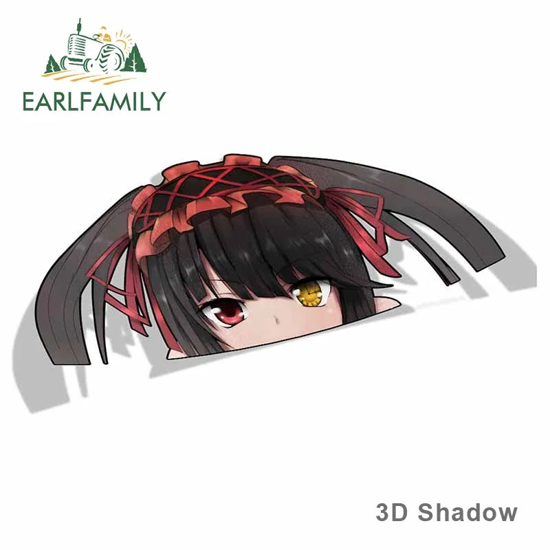EARLFAMILY Cartoon Car Sticker for Kurumi Tokisaki Peeker Big Head Anime Vinyl Window Trunk Stickers Car Accessories