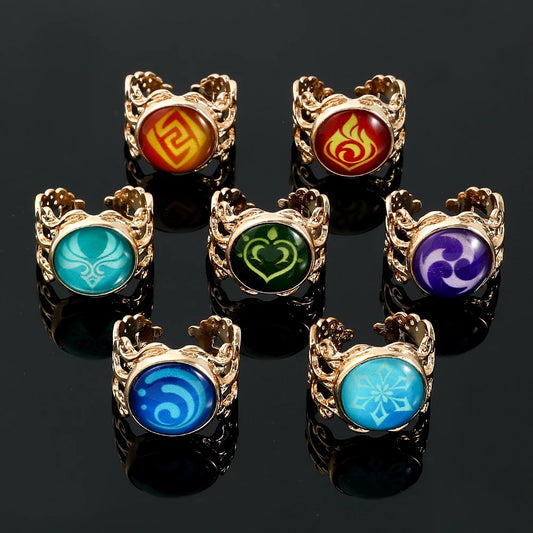 Genshin Impact Eye of God Adjustable Luminous Rings Elegant Vintage Style Jewelry Cosplay Props Clothing Accessories Fans Gifts