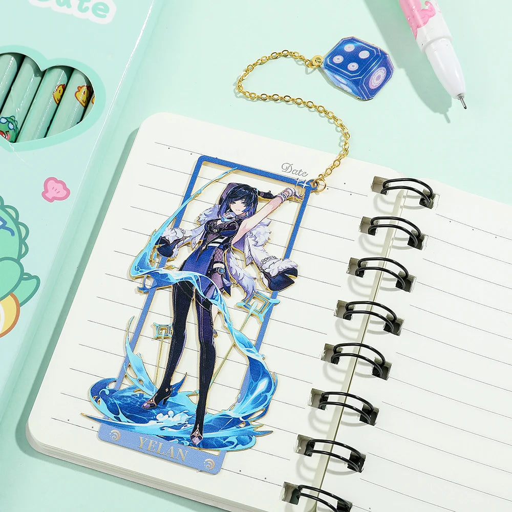 Genshin Impact Metal Bookmark – Elegant Anime Page Marker, Collectible Gift for Book Lovers & Fans