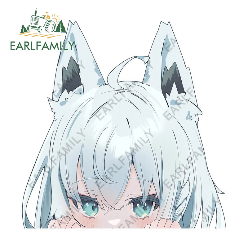 EARLFAMILY 13cm Anime Fubuki Peeker Sticker Big Head Vinyl Cartoon Car Sticker JDM Rear Windshield Trunk Peek Decals Graphics