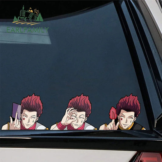 EARLFAMILY Hisoka Peek Car Sticker Anime Vinyl Chibi Big Head Series Trunk Decal JDM Graffiti Motorcycle Stickers Car Wrap
