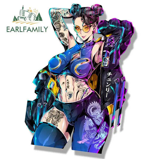 EARLFAMILY Street Punk Chun-Li Fanart Car Sticker Arcade Game Sketch Waifu Decal JDM Cartoon Peek Girl Graffiti NSFW Stickers