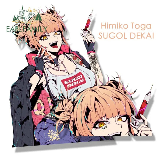 EARLFAMILY Himiko Toga Street Tattoo Fanart Peek Car Sticker Anime SUGOI DEKAI Decal JDM Cartoon Waifu Stickers