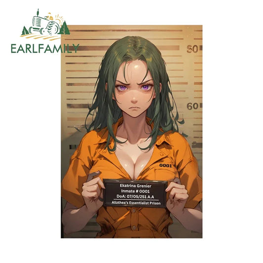EARLFAMILY 13cm x 8.6cm Female Prisoner Car Sticker Anime Inmate #0001 Alizthea's Essentialist Prison Decal Funny Car Styling
