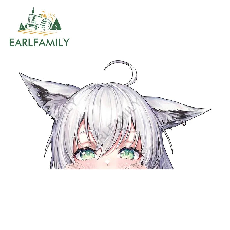 EARLFAMILY 13cm Anime Fubuki Peeker Sticker Big Head Vinyl Cartoon Car Sticker JDM Rear Windshield Trunk Peek Decals Graphics