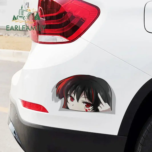 EARLFAMILY Funny Girl Peek Car Sticker Anime Peeker Vinyl JDM Cartoon Japan Car Styling Window Trunk Laptop 3D Vinyl Decal