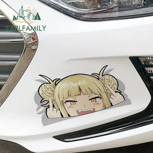 EARLFAMILY Cartoon Car Sticker for Himiko Toga Peeker Peek Anime Vinyl Stickers JDM Window Trunk Bumper Decal