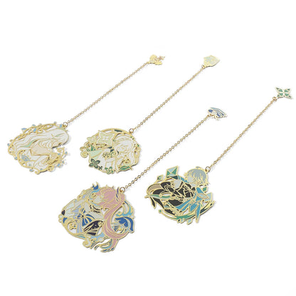 Genshin Impact Metal Bookmarks – Elegant Hollow-Out Chain Pendant, Collectible Souvenir Gift