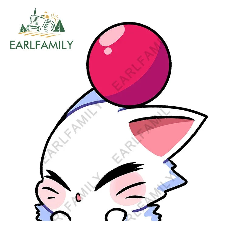 EARLFAMILY 13cm x 10cm Cartoon Moogle Peeker Car Sticker Mascot Chibi Big Head Decal Window Car Bumper Decoration