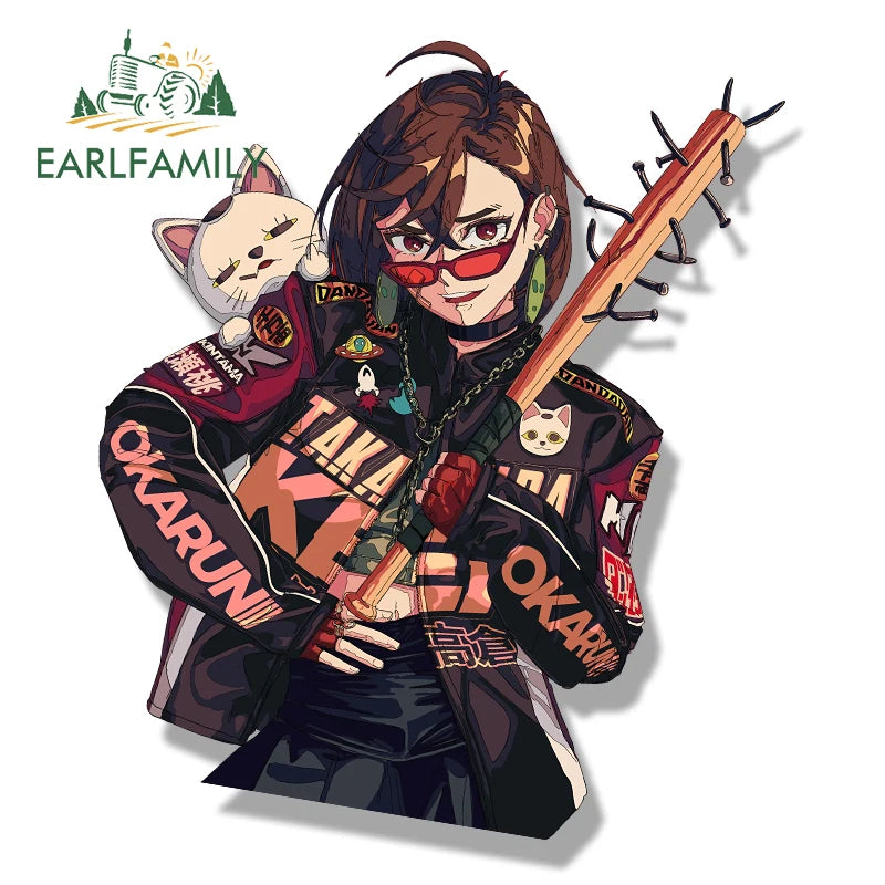 EARLFAMILY Gothic Punk Momo Ayase Fanart Car Sticker Hot Anime Turbo Granny Cat Decal JDM Graffiti Helmet Peek Stickers Car Wrap