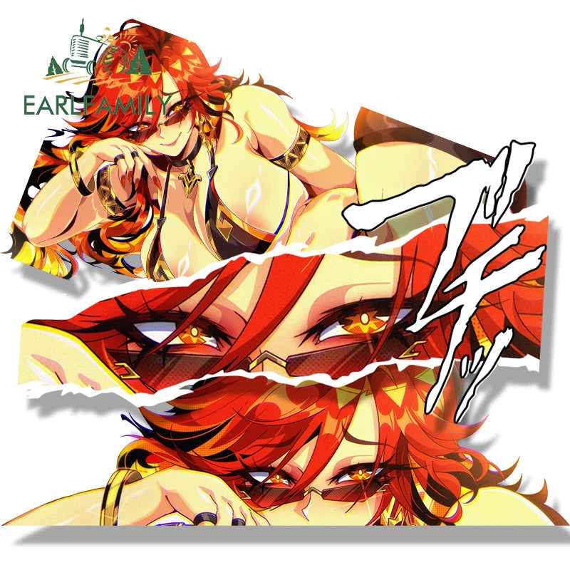 EARLFAMILY Bikini Mavuika Fanart Car Sticker Hot Genshin Impact Chibi Big Head Waifu Decal JDM Graffiti Helmet Peeker Stickers