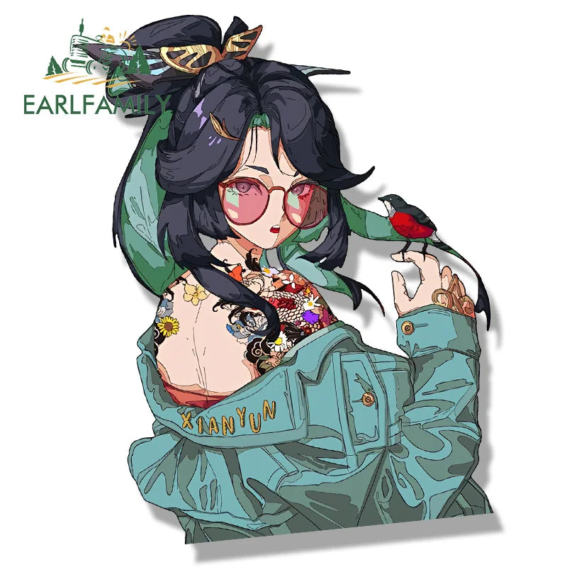 EARLFAMILY Xianyun Fanart Car Sticker Genshin Impact Tattoo Chibi Big Head Decal Cartoon Peeker Waifu Graffiti Slap Stickers