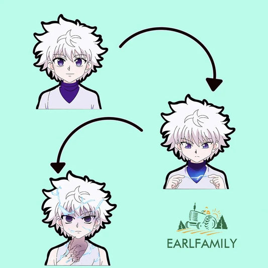EARLFAMILY Killua Zoldyck Peek Car Sticker Anime Vinyl Chibi Big Head Rear Windshield Decal JDM Graffiti Sticker Car Accessories