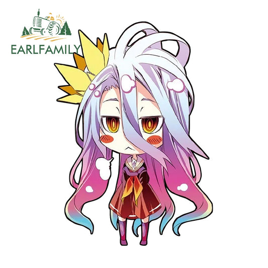 EARLFAMILY 13cm x 9.2cm Chibi Shiro Big Head Car Sticker Anime No Game No Life Waifu Decal JDM Peeker Girl Fanart Stickers