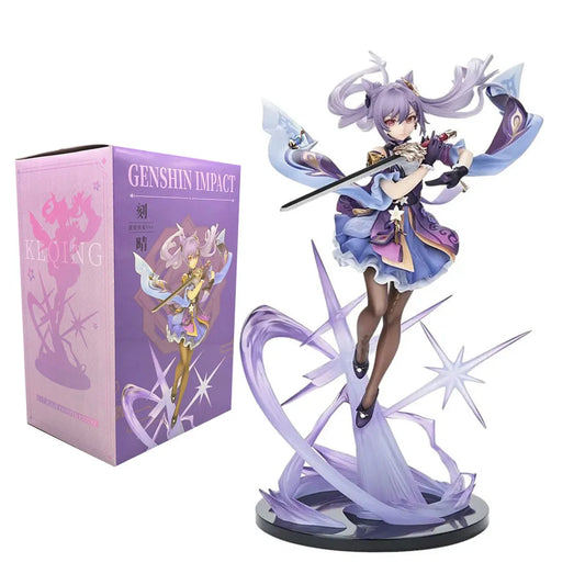 Genshin Impact Keqing Figure – 25cm PVC Anime Statue | Sword Swing Battle Pose Collectible