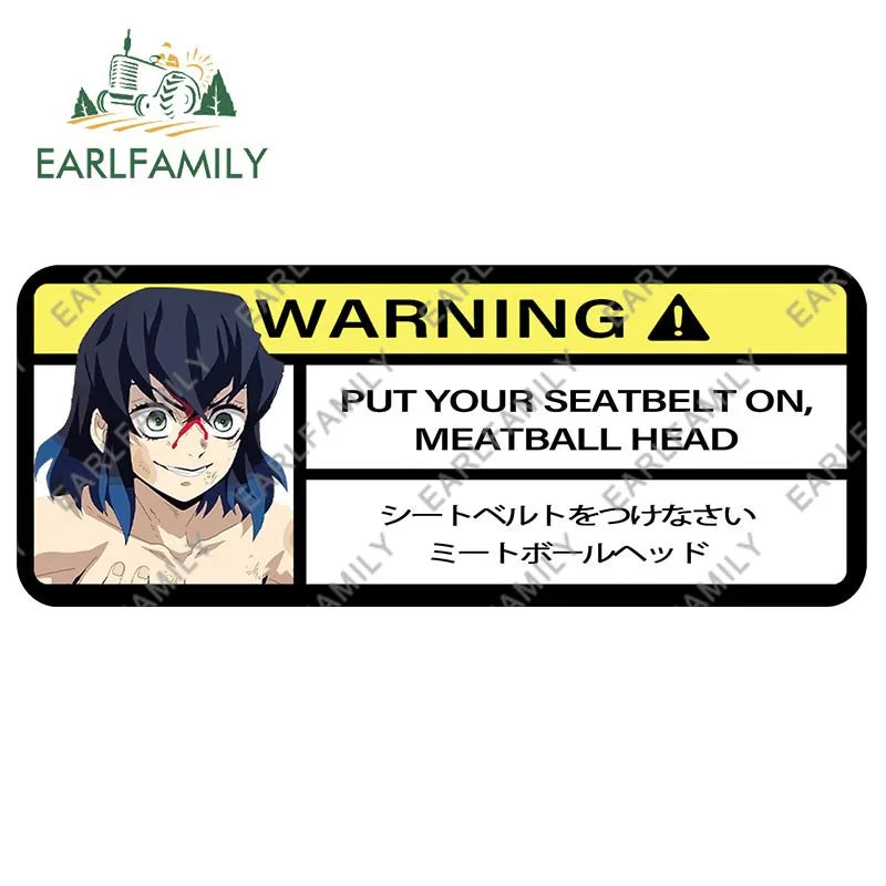 EARLFAMILY 15cm x 5.7cm Cartoon Inosuke Car Sticker for We Die Like Real Men! Warning Decal Anime Car Accessories JDM Stickers