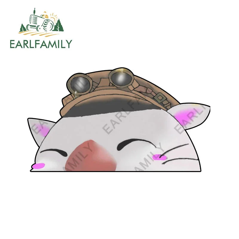EARLFAMILY 13cm x 10cm Cartoon Moogle Peeker Car Sticker Mascot Chibi Big Head Decal Window Car Bumper Decoration