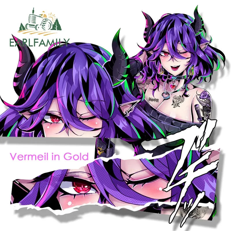 EARLFAMILY Ahegao Vermeil Fanart Car Sticker Anime Vermeil In Gold Waifu Sketch Decal Cartoon Peeker Girl Graffiti Slap Stickers