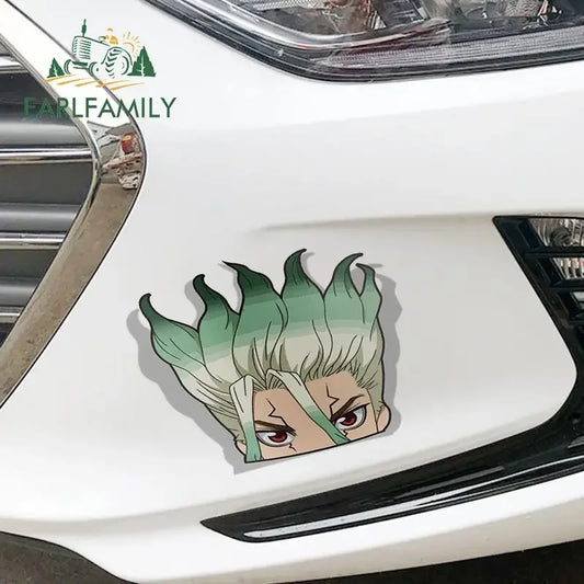 EARLFAMILY 13cm x 10.7cm for Senku Peek Anime Big Head Vinyl Car Sticker JDM Window Trunk Decal Car Styling Accessories