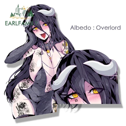 EARLFAMILY Gyaru Albedo Fanart Car Sticker Anime Sketch Waifu Decal JDM Cartoon Peek Girl Graffiti Stickers Car Wrap