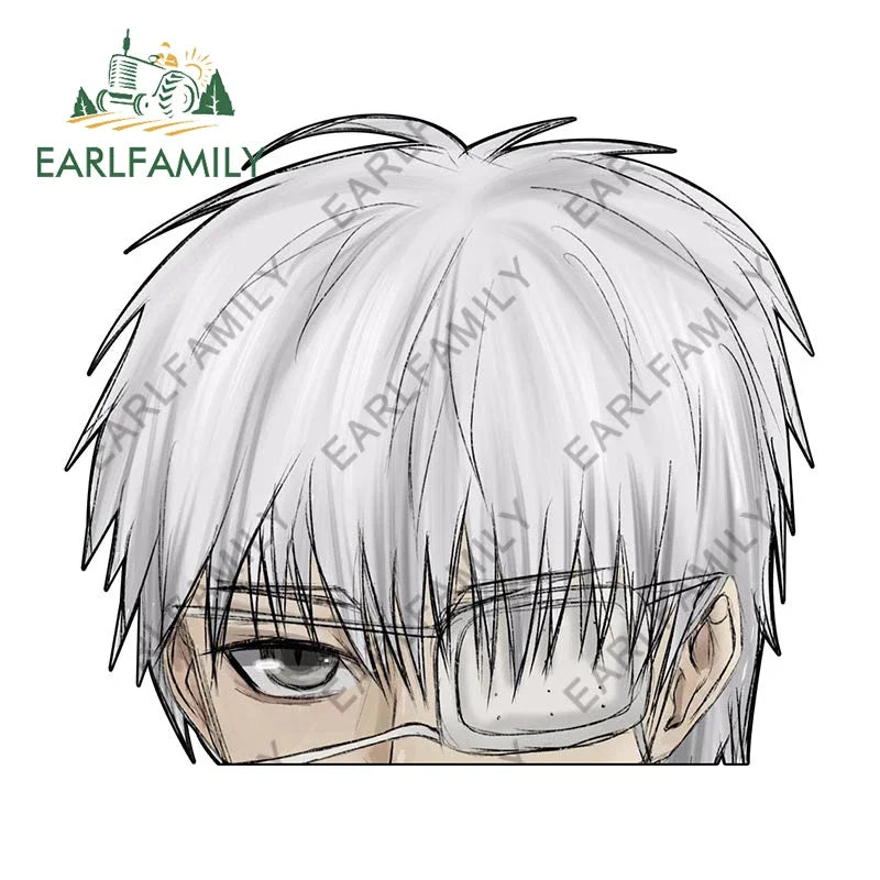 EARLFAMILY 13cm x 9cm Cartoon Kaneki Ken Peeker Car Sticker Chibi Big Head Decal JDM Window Car Bumper Decoration