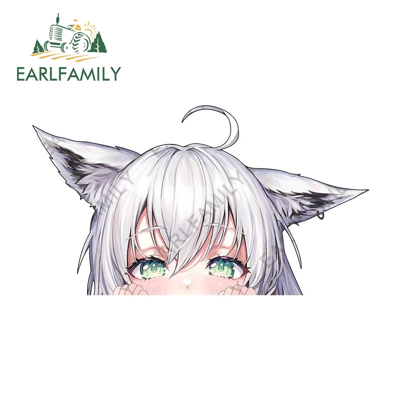 EARLFAMILY 13cm Anime Fubuki Peeker Sticker Big Head Vinyl Cartoon Car Sticker JDM Rear Windshield Trunk Peek Decals Graphics
