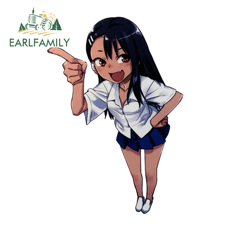 EARLFAMILY Nagatoro Hayase Peeker Car Sticker Anime JDM Rear Windshield Motorcycle Helmet Decal Waterproof Car Accessories