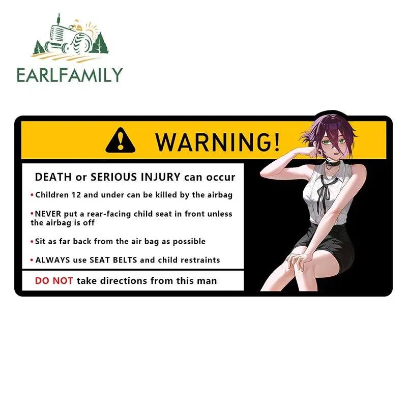 EARLFAMILY Makima Power Car Sticker Warning Decal Cartoon Denji Anime Pochita Vinyl JDM Window Trunk Bumper Sticker
