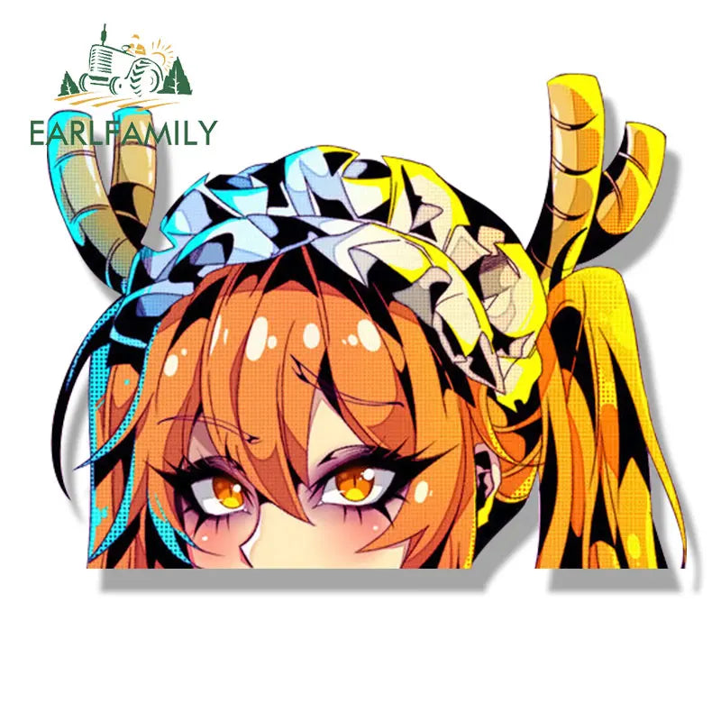 EARLFAMILY Ahegao Tohru Fanart Car Sticker Anime Waifu Decal JDM Heart Eyes Peek Girl Stickers Racing Graffiti Car Accessories