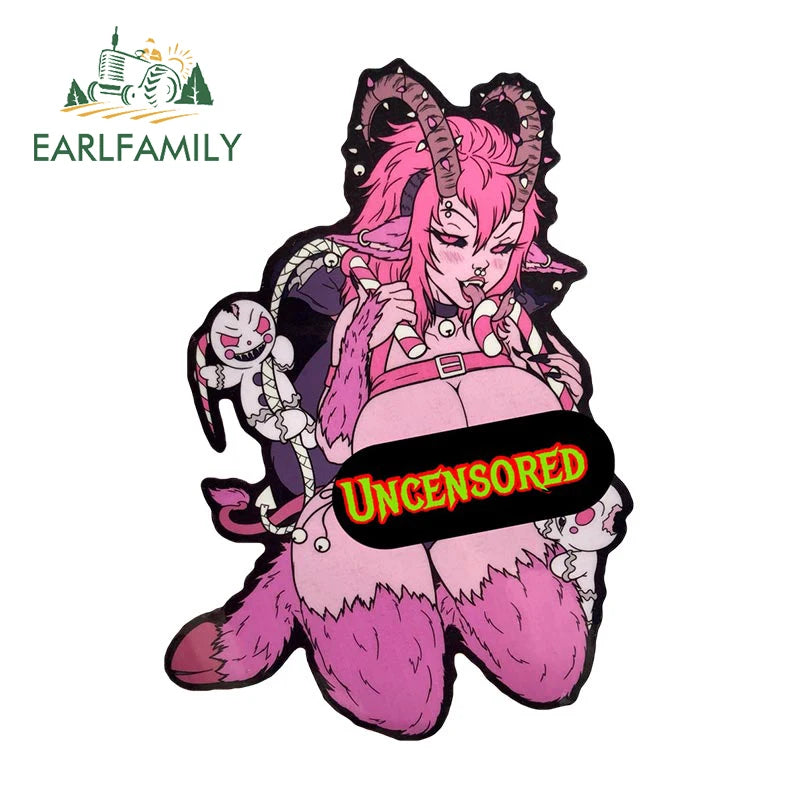 EARLFAMILY 13cm x 9cm Kinky Krampus Car Sticker Window Car Bumper Decal JDM Cartoon Devil Girl Car Styling NSFW Decoration
