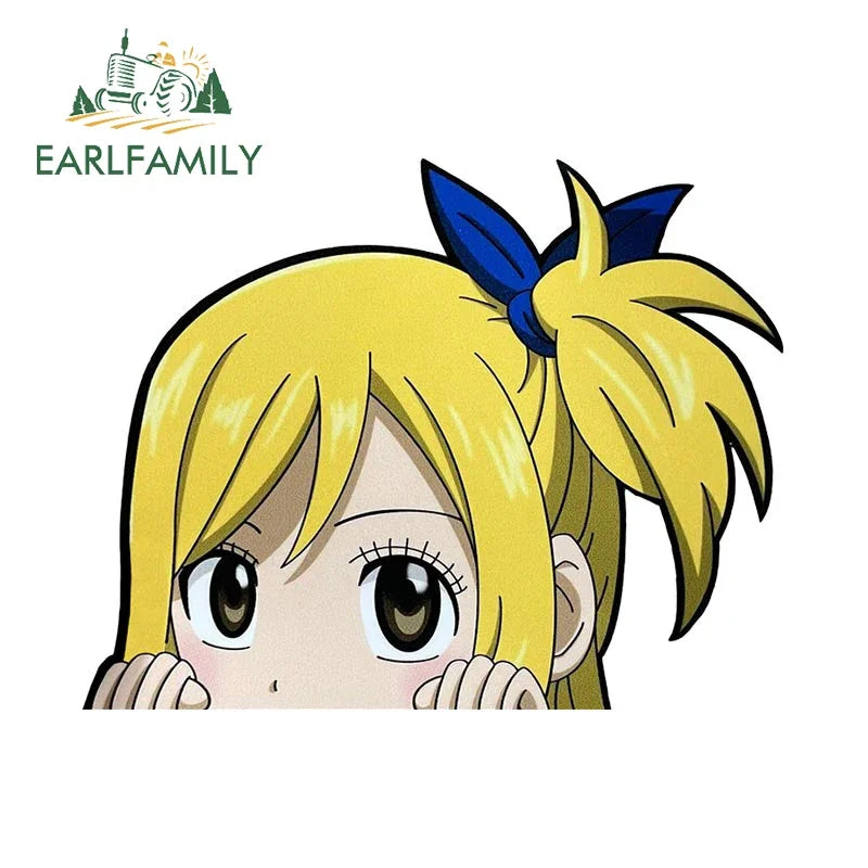 EARLFAMILY 13cm x 10cm Lucy Heartfilia Peeker Car Sticker Zodiac Wizard Chibi Girl Decal Window Car Bumper Decoration