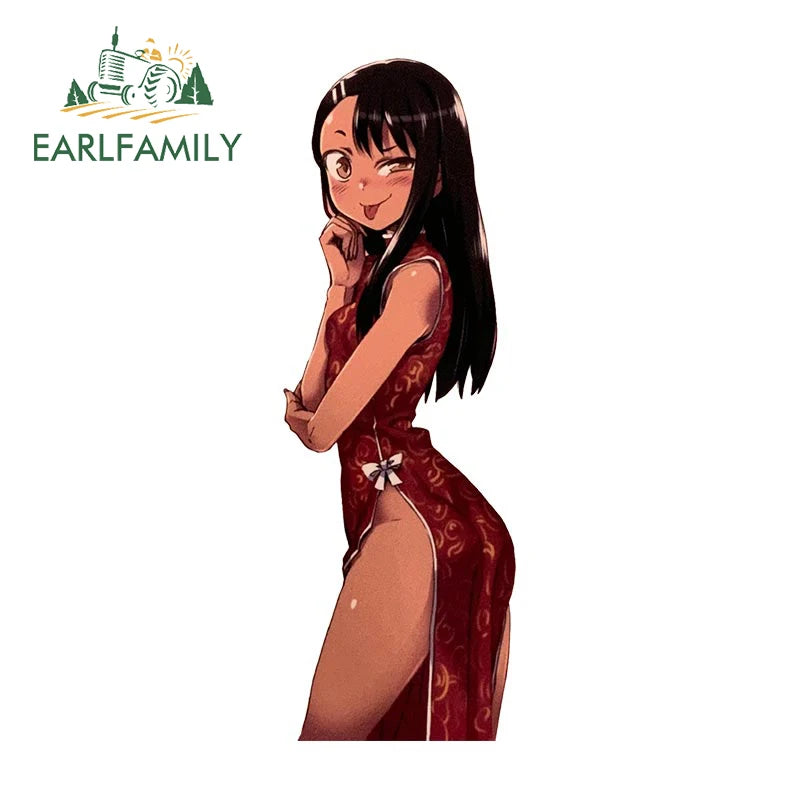 EARLFAMILY Nagatoro Hayase Cosplay Car Sticker Miss Nagatoro Sexy Uniform Decal Rear Windshield Trunk Motorcycle Helmet Stickers