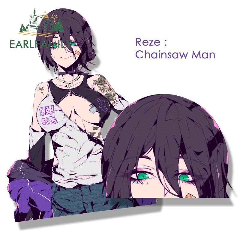 EARLFAMILY Gyaru Reze Fanart Car Sticker Anime Sketch Waifu Decal JDM Cartoon Peek Girl Bomb Demon Graffiti Sticker