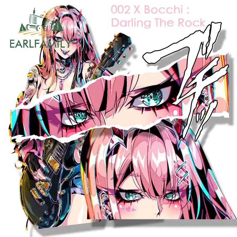 EARLFAMILY Punk Rock Zero Two Fanart Car Sticker Sketch Waifu Decal JDM Peek Girl Graffiti Sticker Car Accessories