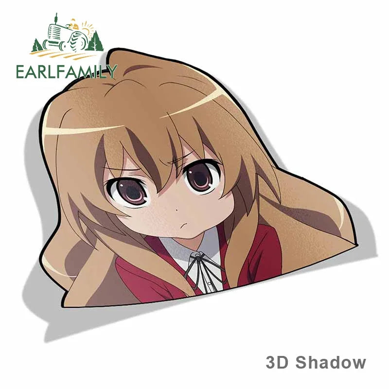 EARLFAMILY Car Sticker for Taiga Aisaka Peeker Big Head Anime Vinyl Rear Windshield Trunk Stickers Car Accessories