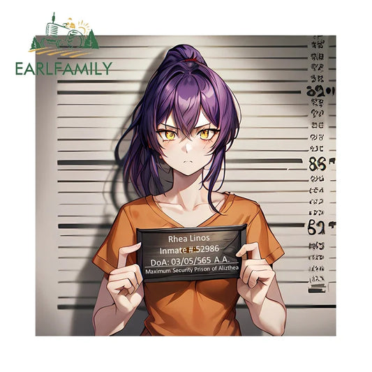 EARLFAMILY 13cm x 13cm Rhea Linos Prisoner Car Sticker Anime Inmate #52986 Maximum Security Prison of Alizthea Decal Car Styling